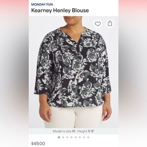 Monday Fun - Navy Floral Henley Blouse Stitch Fix